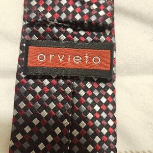Orvieto geometric men tie red gray and black 100% silk unique gift soft